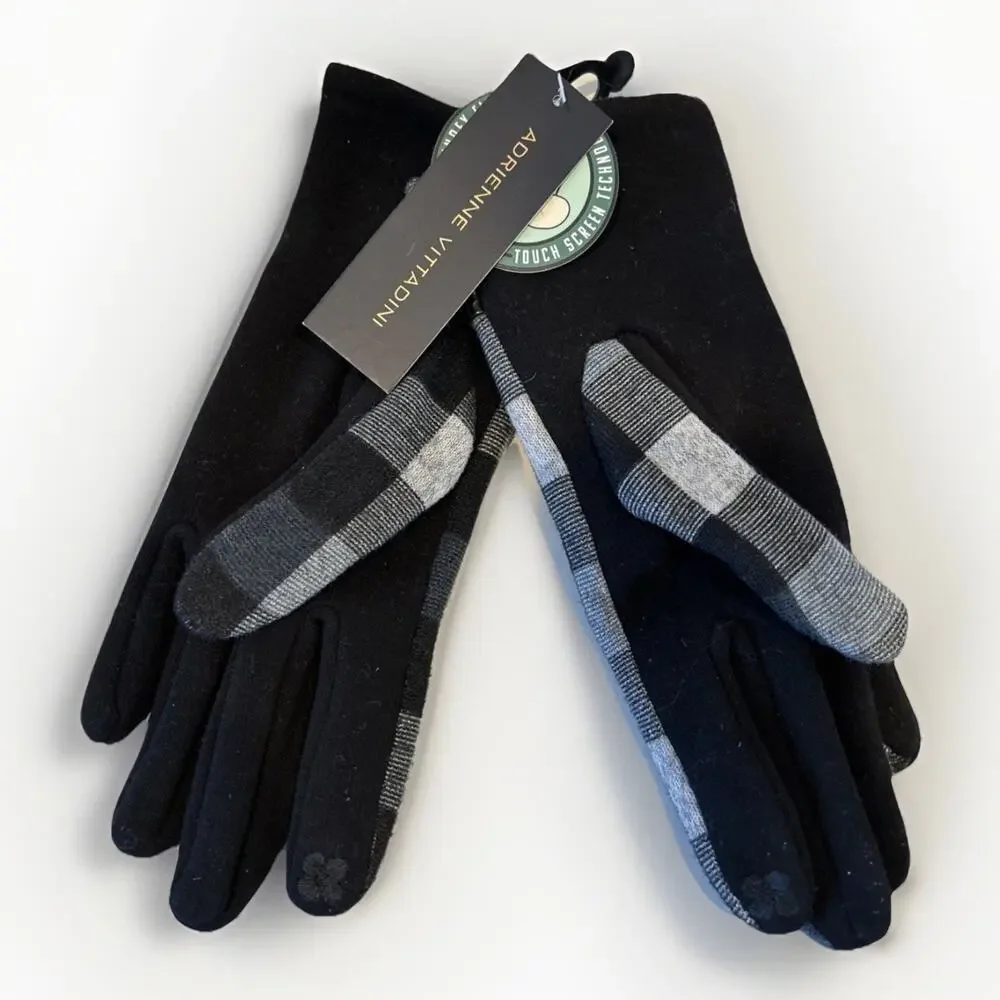 Adrienne Vittadini Women's Gloves touch screen tech one size Black/Gray/blue NWT